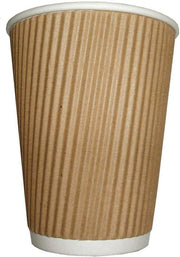 Zuvo Ripple Paper Cups 12oz 100-Pack Brown, 3-Ply Insulated