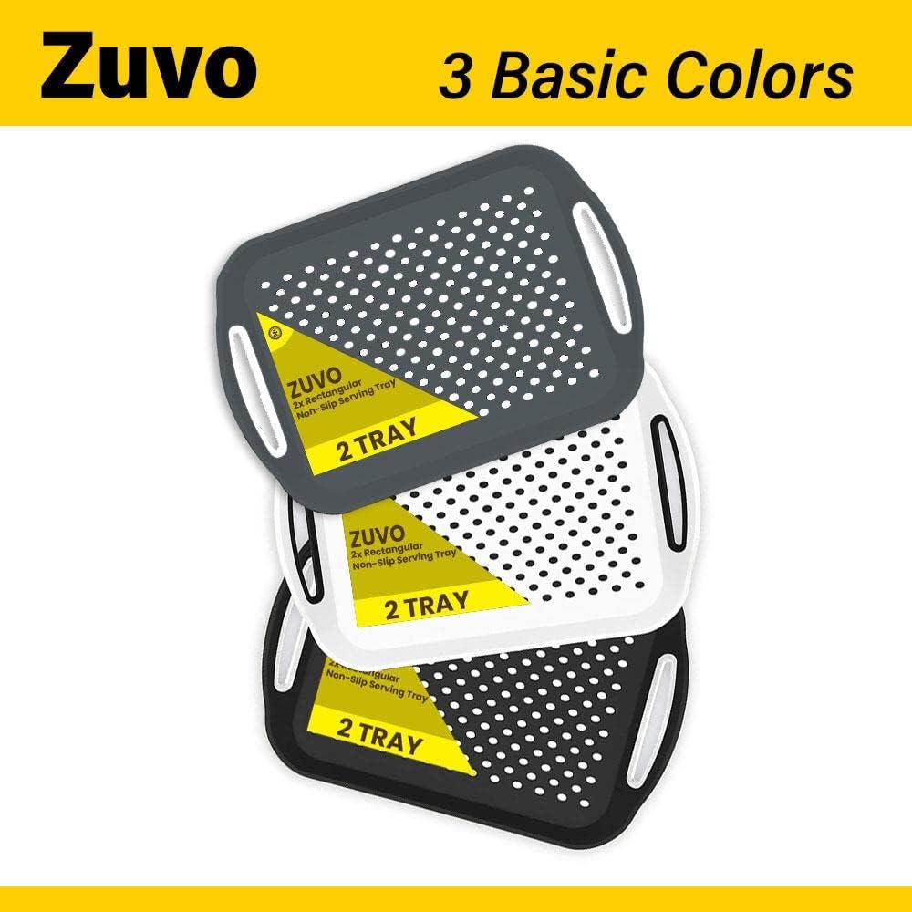 Zuvo Anti-Slip Serving Tray Set of 2 – BPA Free Plastic with Handles Grey