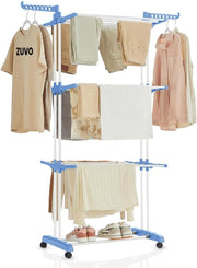 Zuvo 4 Tier Blue Foldable Airer Heavy Duty Stainless Steel Drying Rack