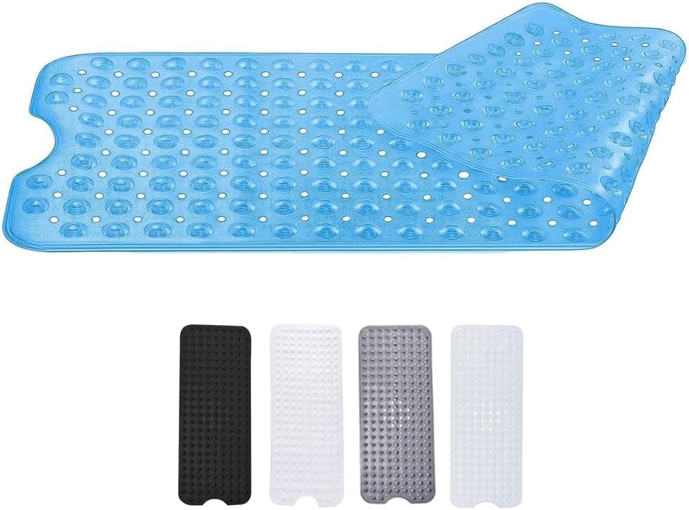 Bath Mat Non Slip with Anti Mold & Powerful Suction Quality - Extra Long 100 x 40 CM - Blue Machine Washable Non Slip Bath Mat for Inside Bath - Ideal for Elderly & Children's Bath Tubs - Zuvo