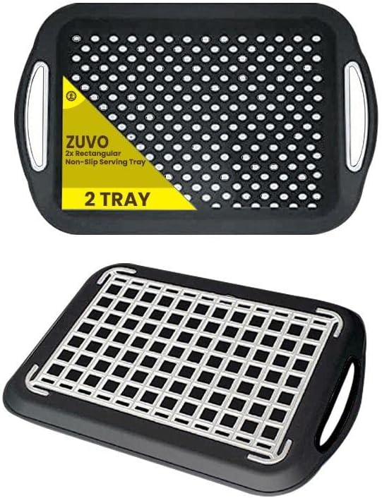 2Pcs Anti-Slip Food Serving Tray with Handles, Multipurpose Non-Slic Dinner/Drinks Serving Trays with High Grip Rubber, Ideal for All Homes (Grey)