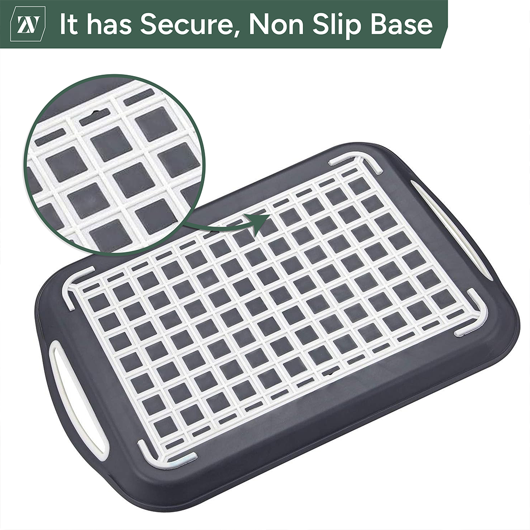 Zuvo Anti-Slip Serving Tray Set of 2 – BPA Free Plastic with Handles Grey