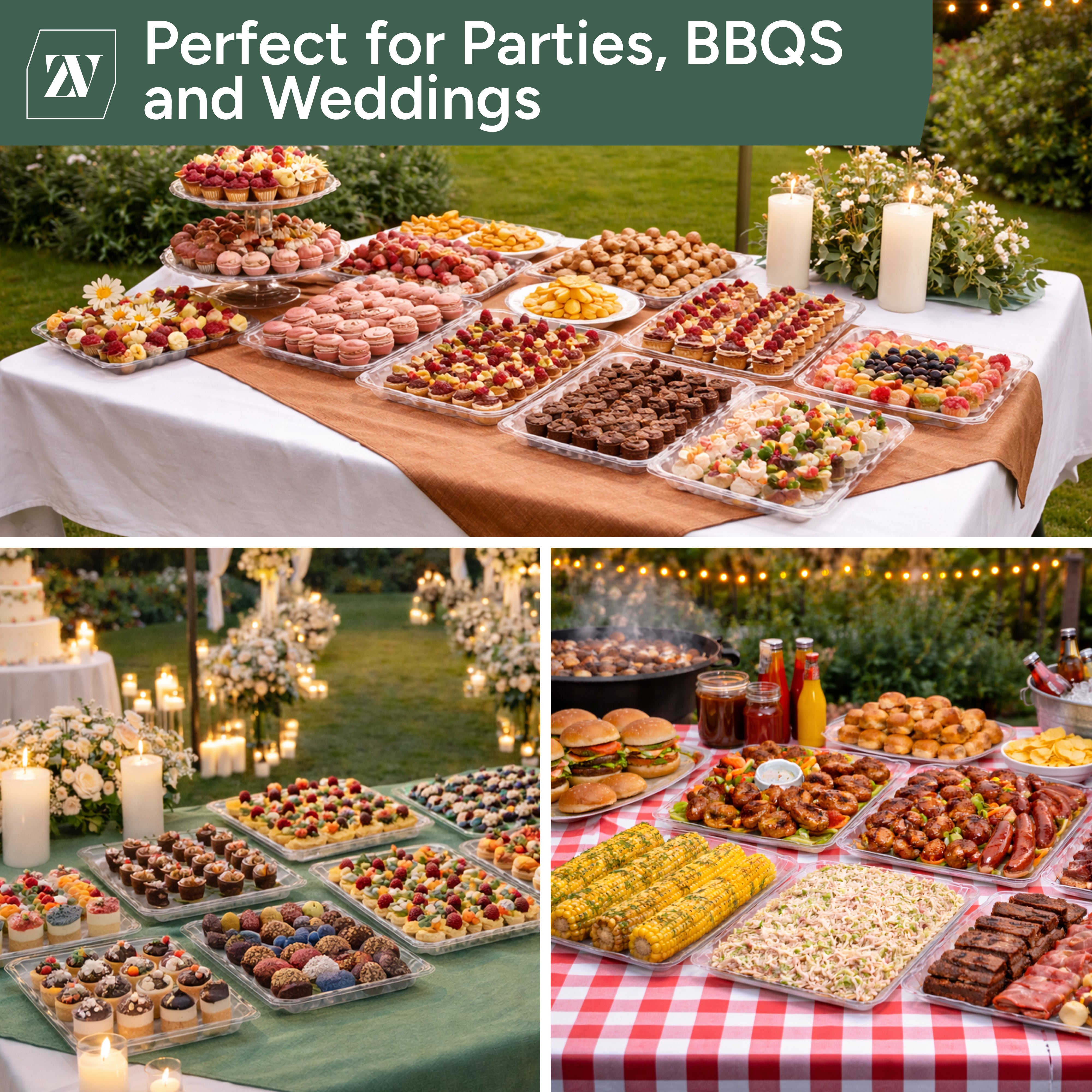 Zuvo Reusable Plastic Serving Trays for Party Food & Buffet Tables | Pack of 6 (32x24 cm)