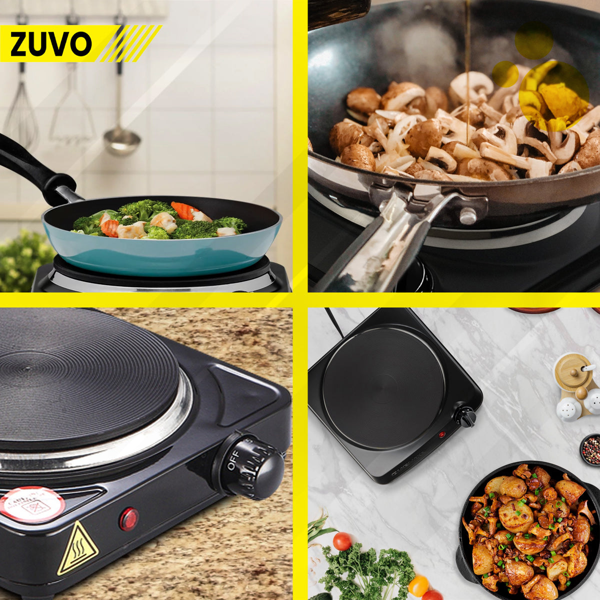 1500W Single Hot Plate - Black Ring Stove Hob - Portable & with Adjustable Thermostat - Cast Iron Heating Plate - Best for Cooking - Zuvo