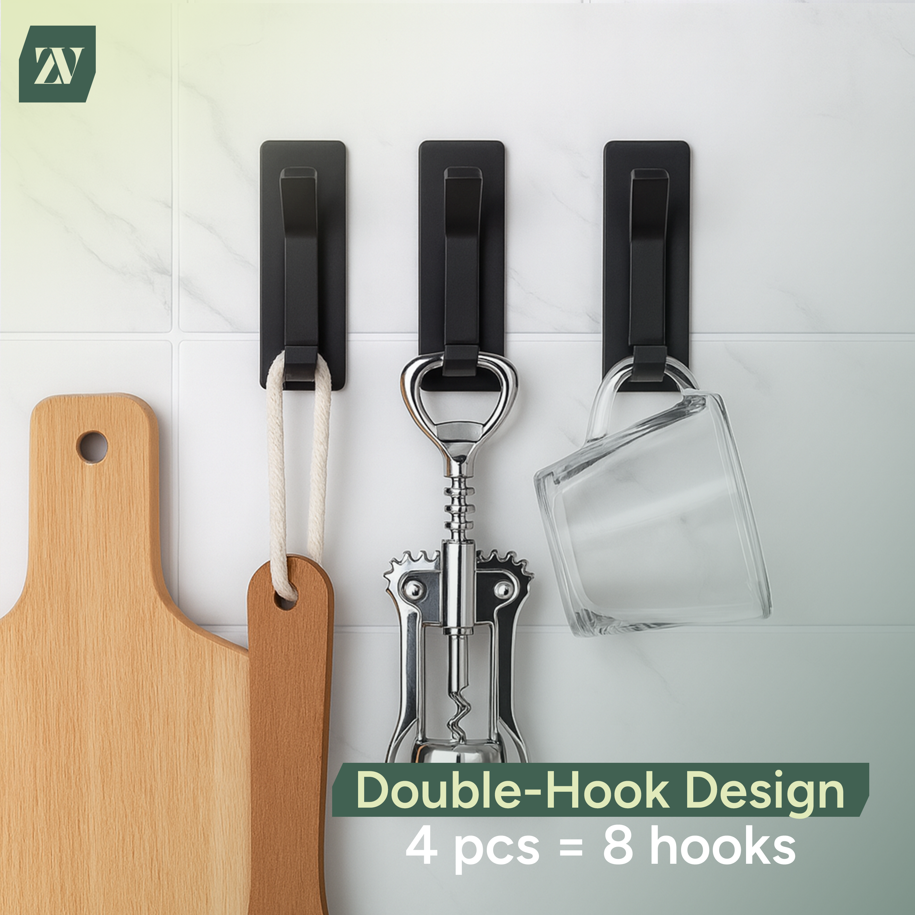 Self Adhesive Hooks Black, 4 Pack – Heavy Duty Wall Hooks Hold up to 6kg – Waterproof No Drill Sticky Hooks