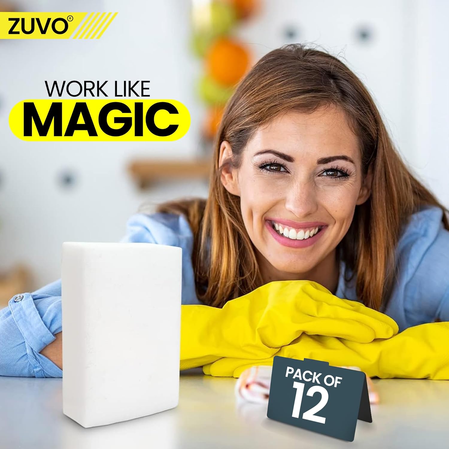 Zuvo Magic Eraser Sponge 12 Pack – Heavy Duty Eco Melamine Cleaning Pads