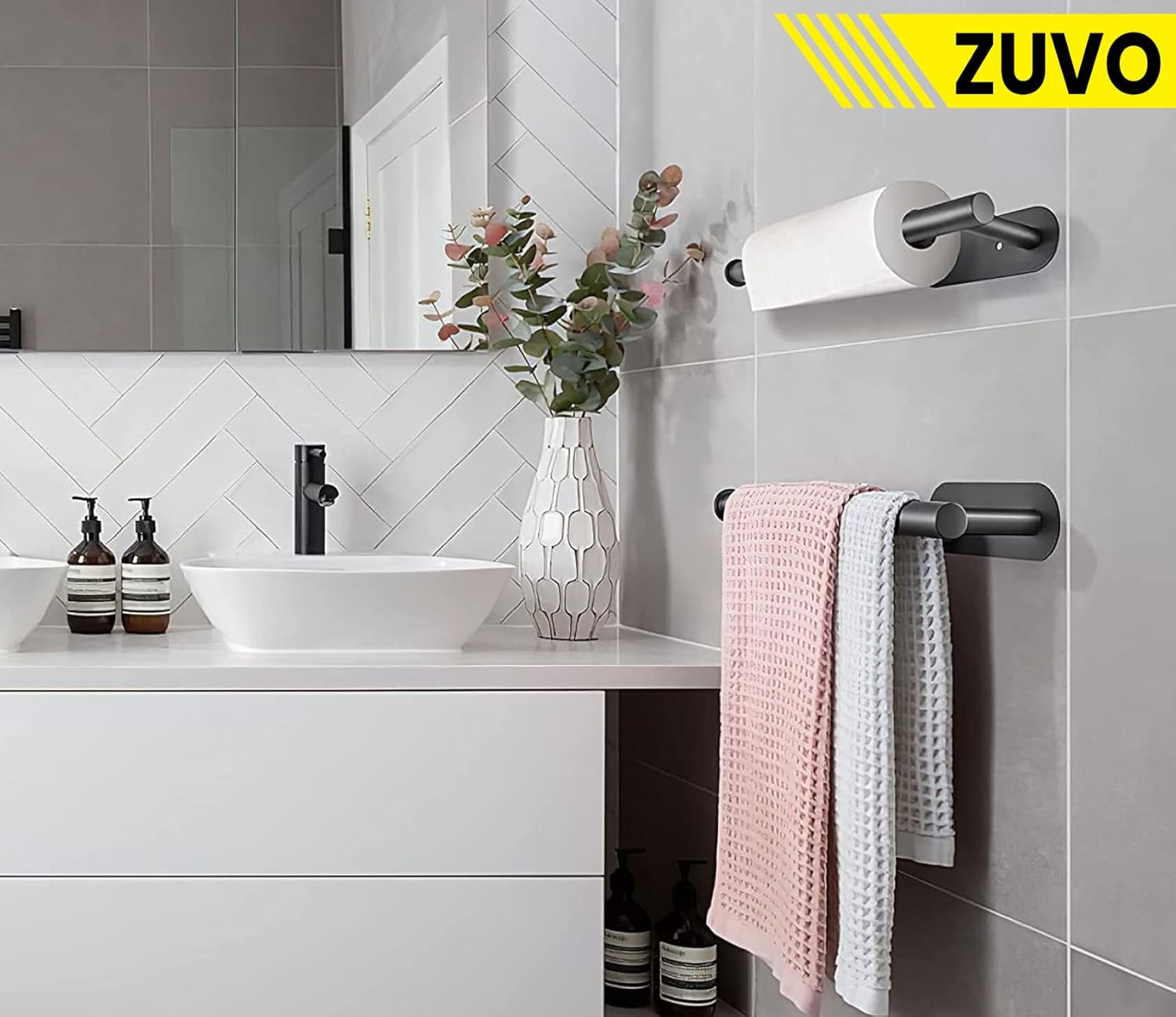 Zuvo Under Cabinet Paper Towel Holder Black – Adhesive or Screw Mount Steel