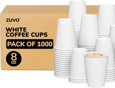 Zuvo Paper Cups 8oz 1000 Pack Single Wall White Disposable Cups for Hot and Cold Drinks 240ml