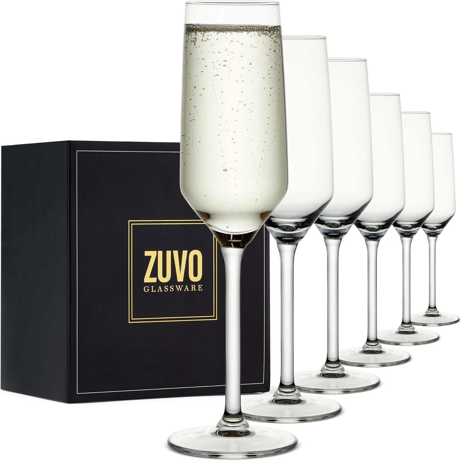 Zuvo Crystal Champagne Flutes Glasses (Set of 6, 21 cl)