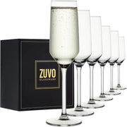 Zuvo Crystal Champagne Flutes Glasses (Set of 6, 21 cl)