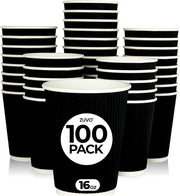 Zuvo Ripple Coffee Cups 16oz 100-Pack Black, No Lids