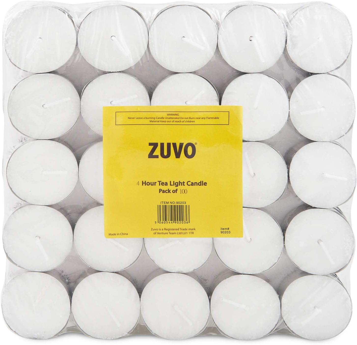 Zuvo Tea Light Candles 4 Hour Burn 100 Pack Unscented Smokeless Tealights