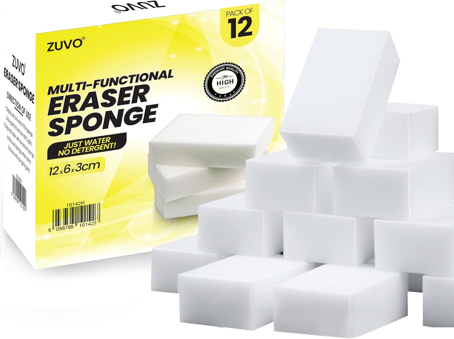Zuvo Magic Eraser Sponge 12 Pack – Heavy Duty Eco Melamine Cleaning Pads