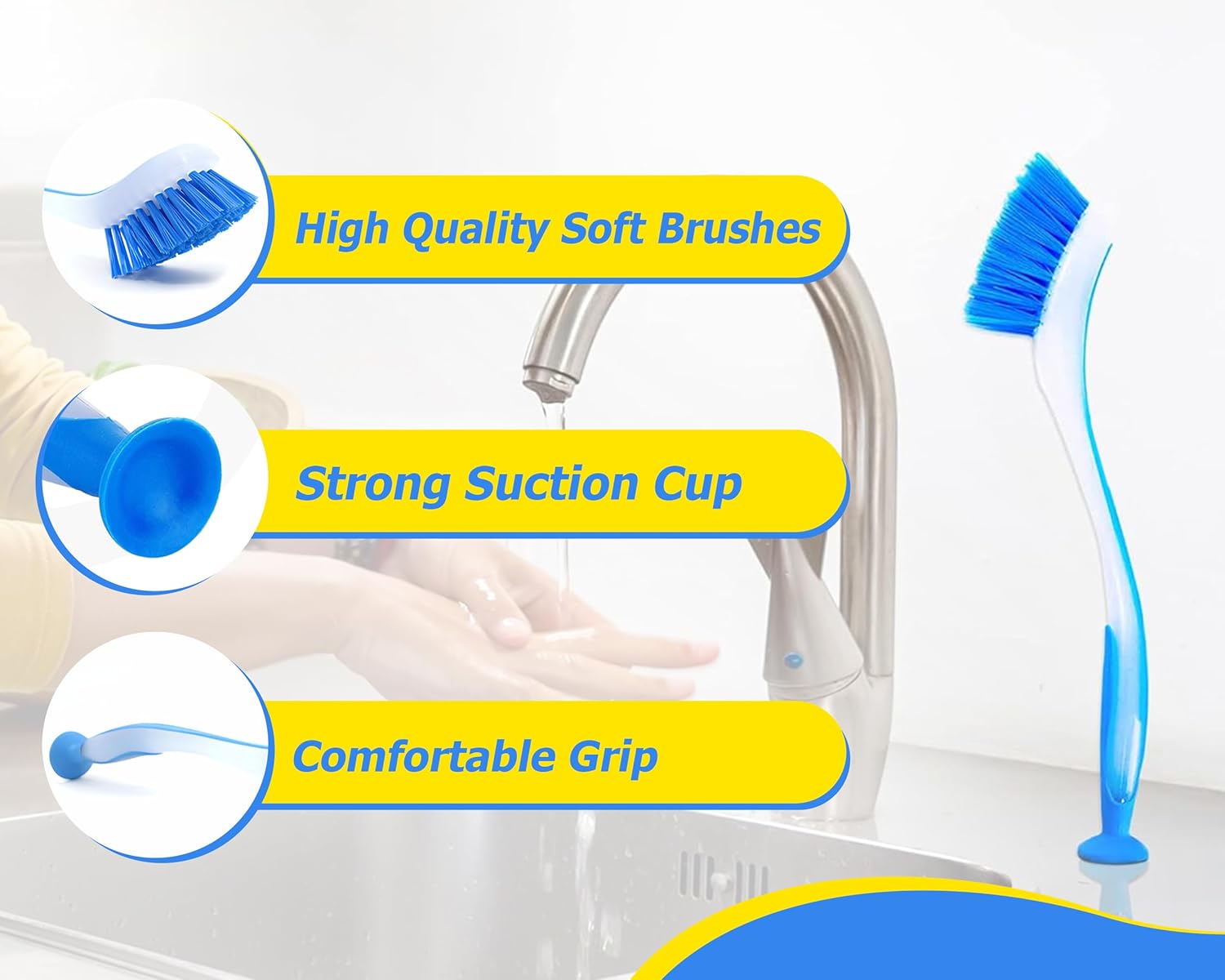 Zuvo Long Handled Scrubbing Brush Pack of 3 – Durable Bristles with Suction