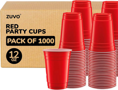 Zuvo Red Party Cups 12oz 1000 Pack Disposable Plastic Cups Perfect for Events and Celebrations