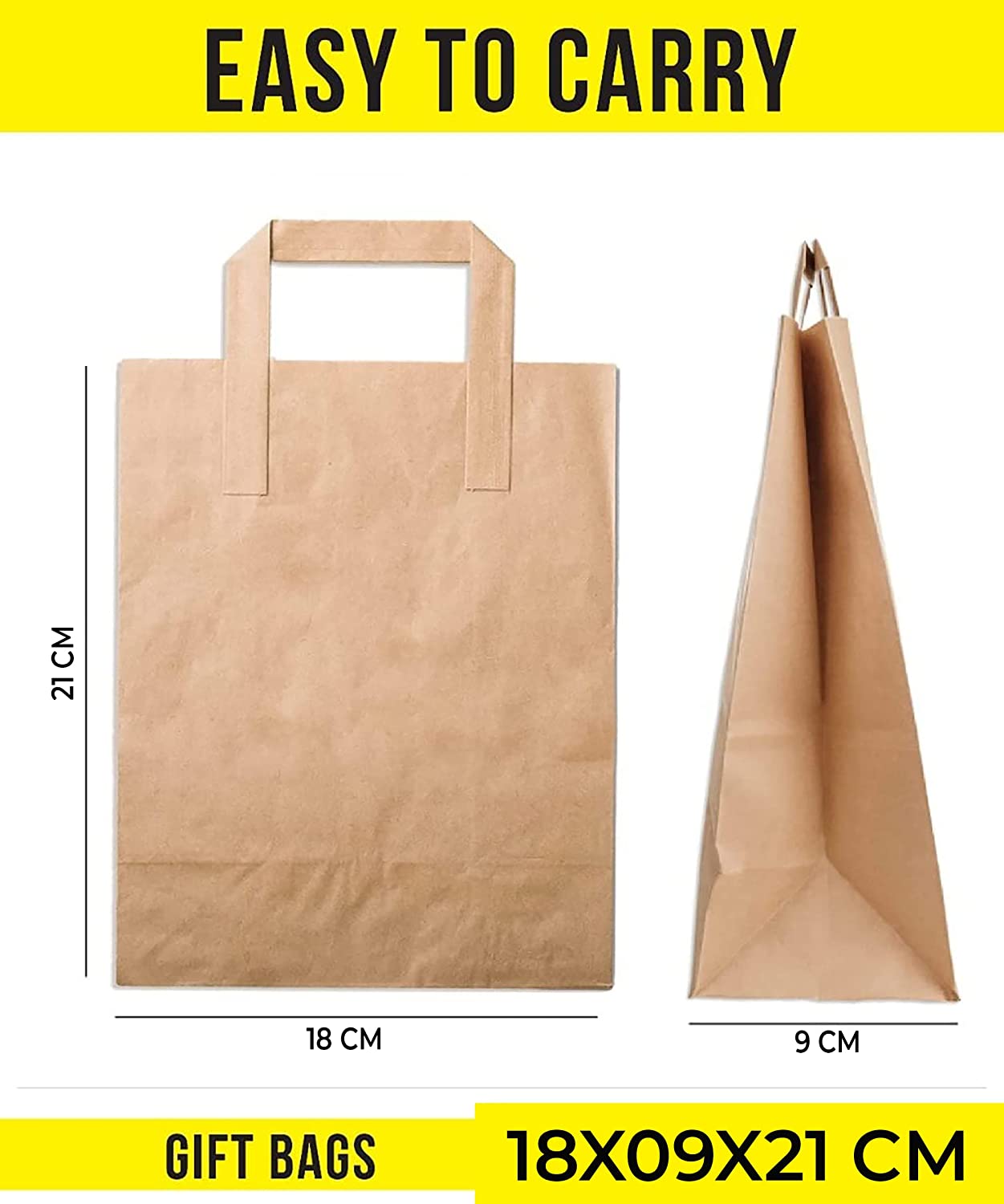 [25 Pack] Brown Kraft Paper Bags with Handles, Small Gift Bags, kraft Paper Party Bags, Shopping Bags, Bown Craft Bags, Zuvo (18 x 21 x 09 cm)