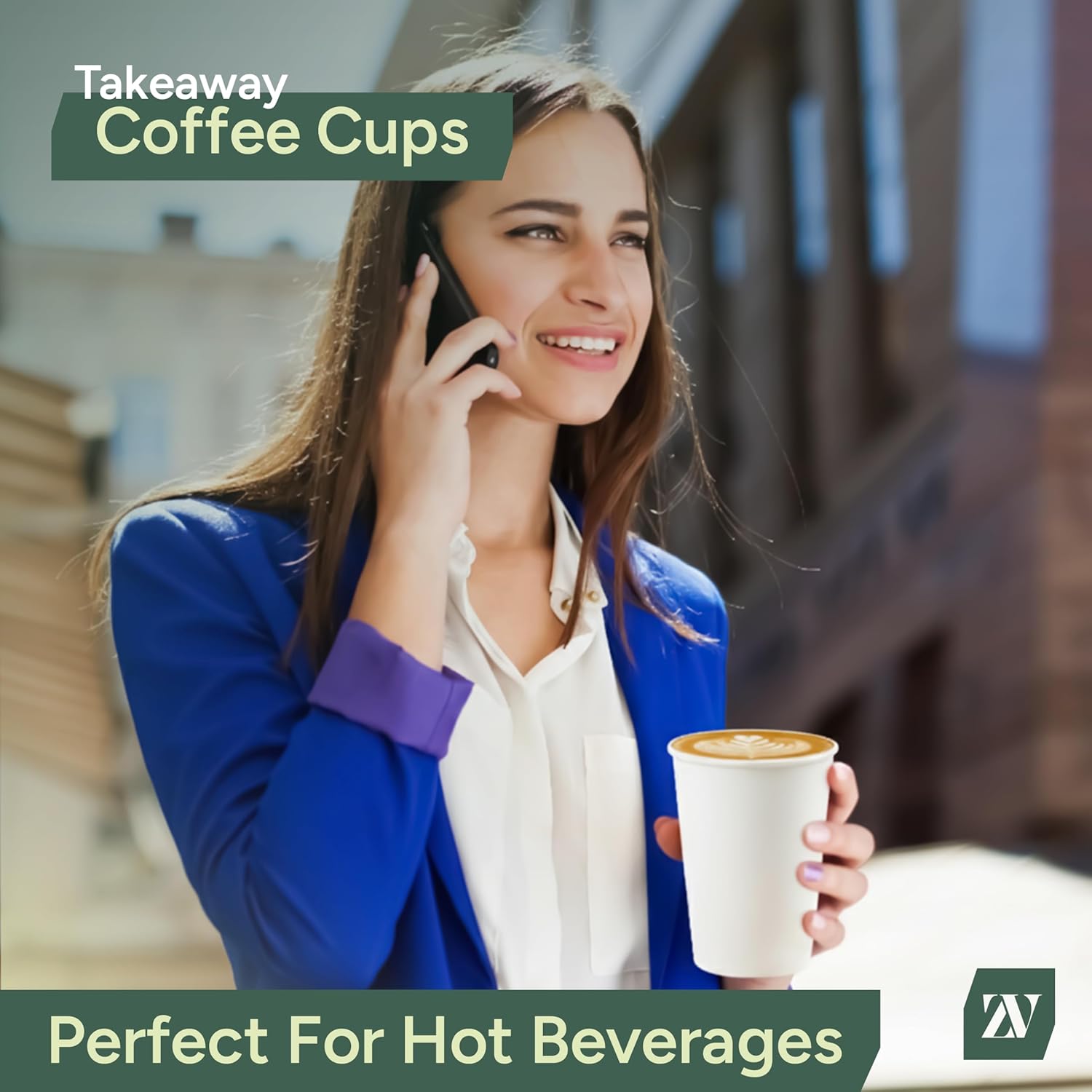 Zuvo - 100 x 12oz White Paper Cups | Strong Disposable Cups for Hot and Cold Drinks