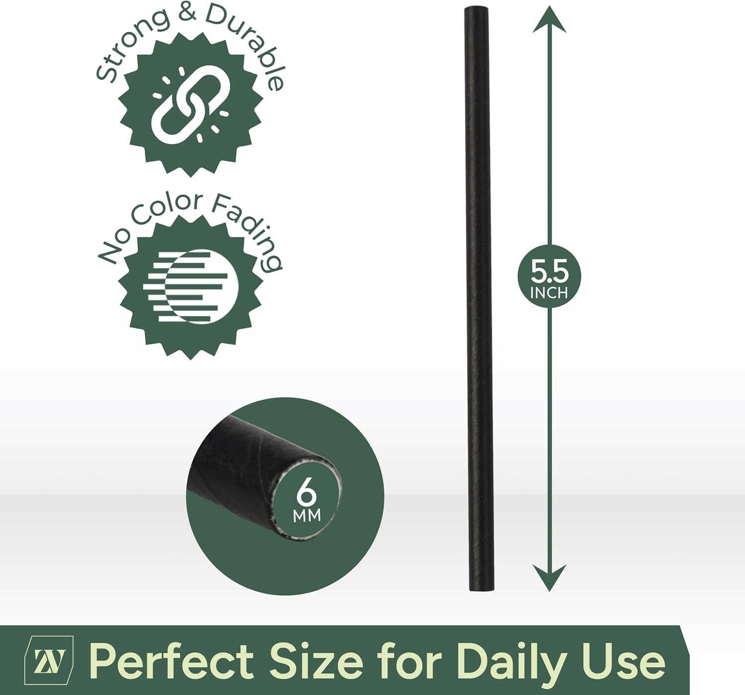 ZUVO | 250 x 14cm Black Paper Straws | Biodegradable Eco-Friendly Party Drinks