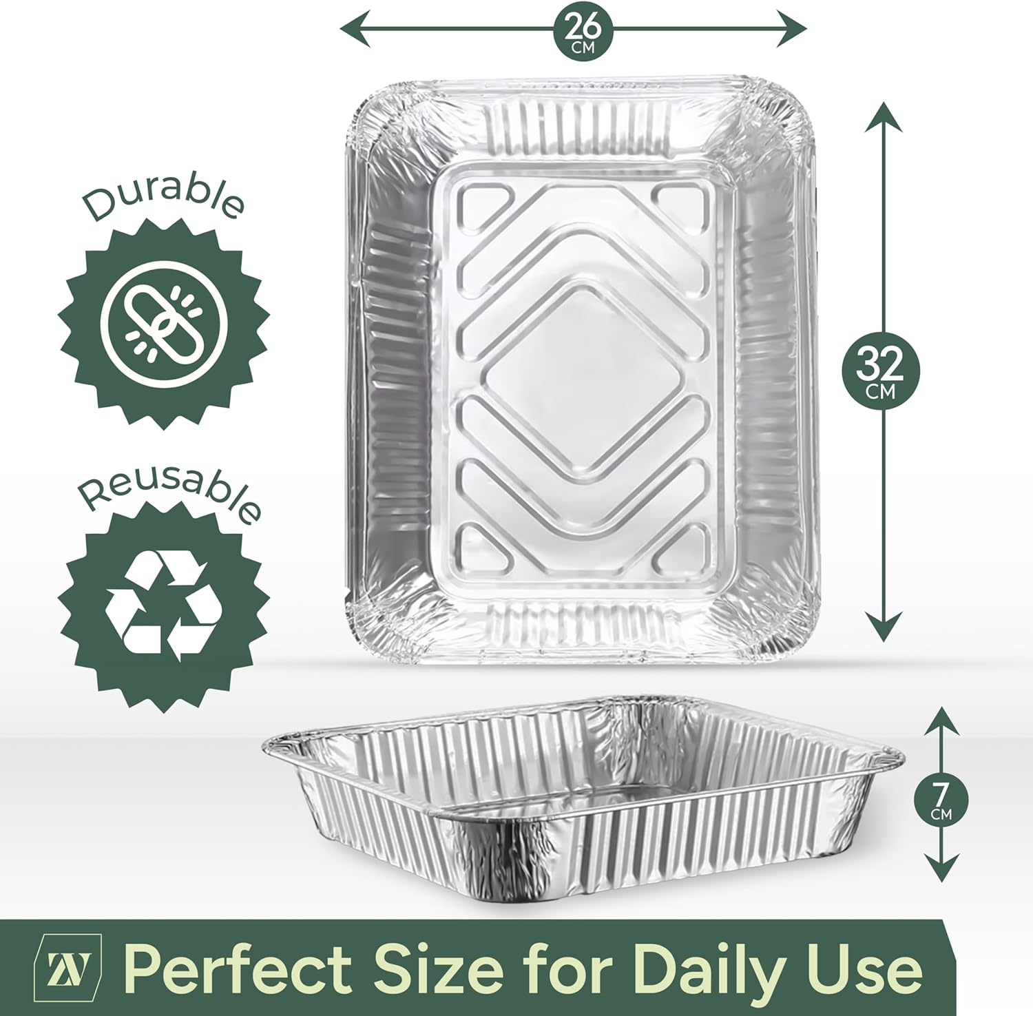Zuvo | 10 x Large Foil Aluminium Trays 32x26x7cm | Heavy-Duty Oven & BBQ Pans