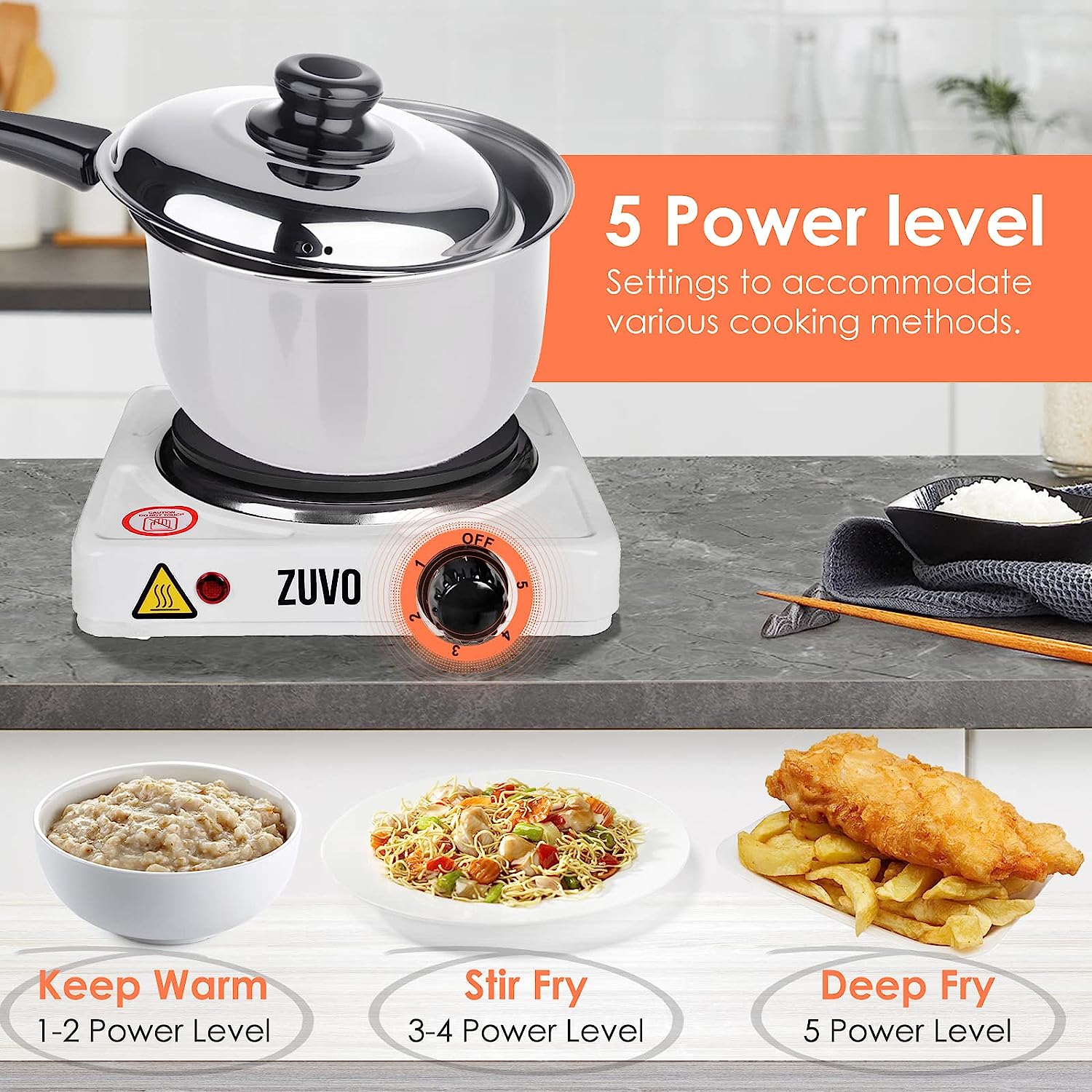 1500w Single Hot Plate - Ring Stove Hob - Portable & with Adjustable Thermostat - Cast Iron Heating Plate - Best for Cooking - Zuvo