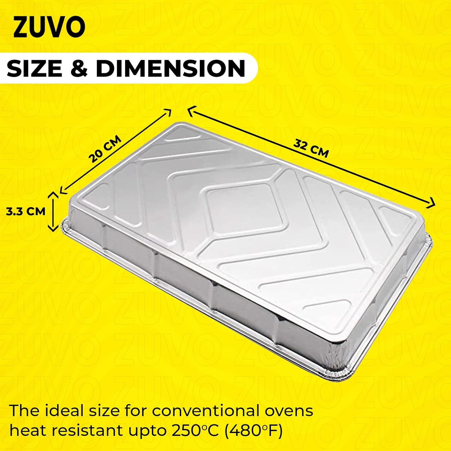 Zuvo Aluminium Foil Baking Trays - (10 Pack) - 32cm x 20cm x 3.3cm - Foil Trays for Cooking, Freezing, Serving and Storing Tray - Oven Baking Trays