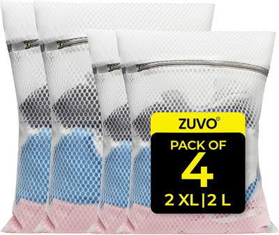 Zuvo Mesh Laundry Bags for Washing Machine with Zips Pack of 4