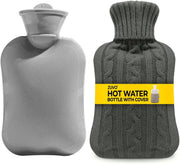 Zuvo 2L Hot Water Bottle with Grey Soft Knitted Cover Leakproof BPA Free