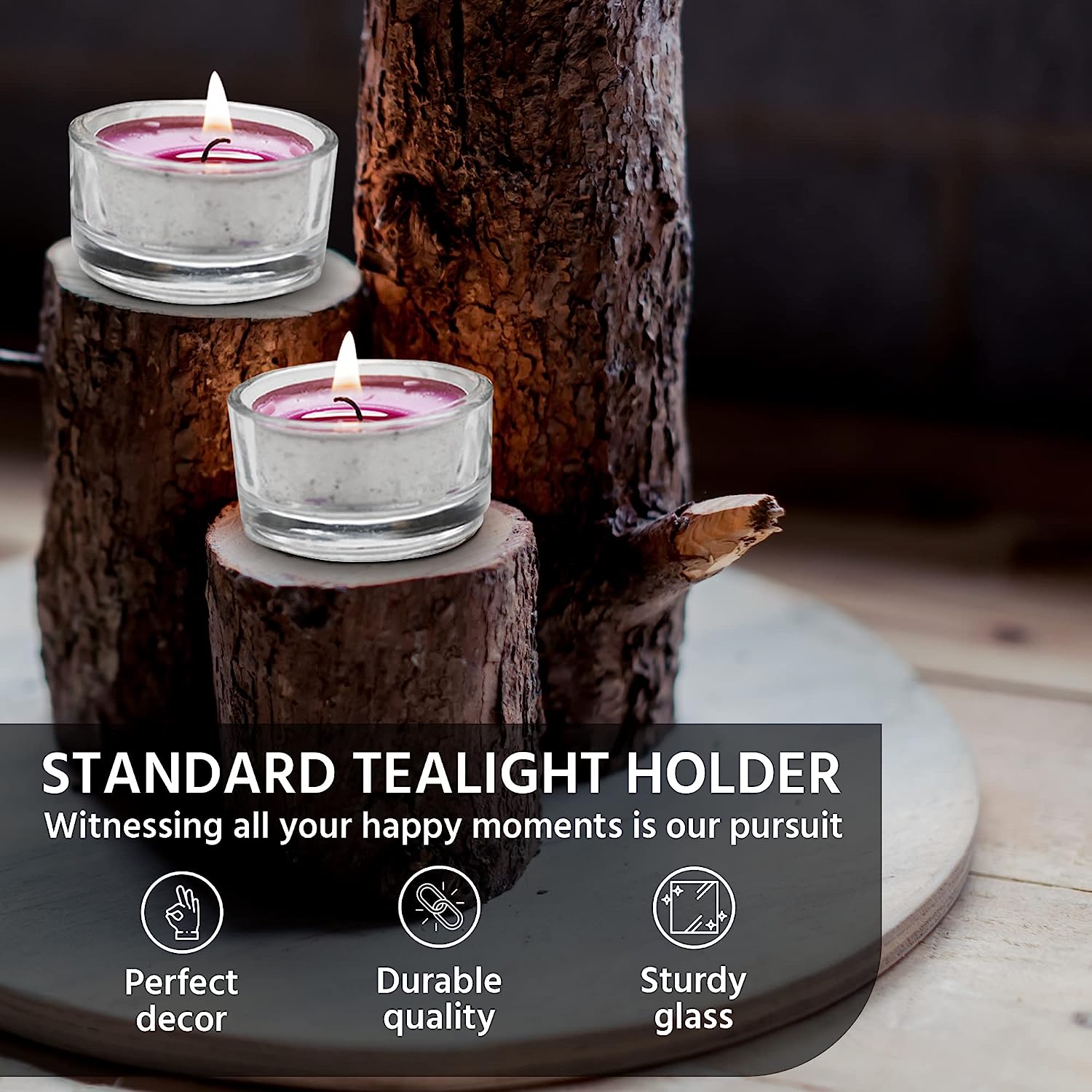 Set of 24 Clear Glass Tealight Candle Holders, 5cm x 2.5cm with Luxurious Look