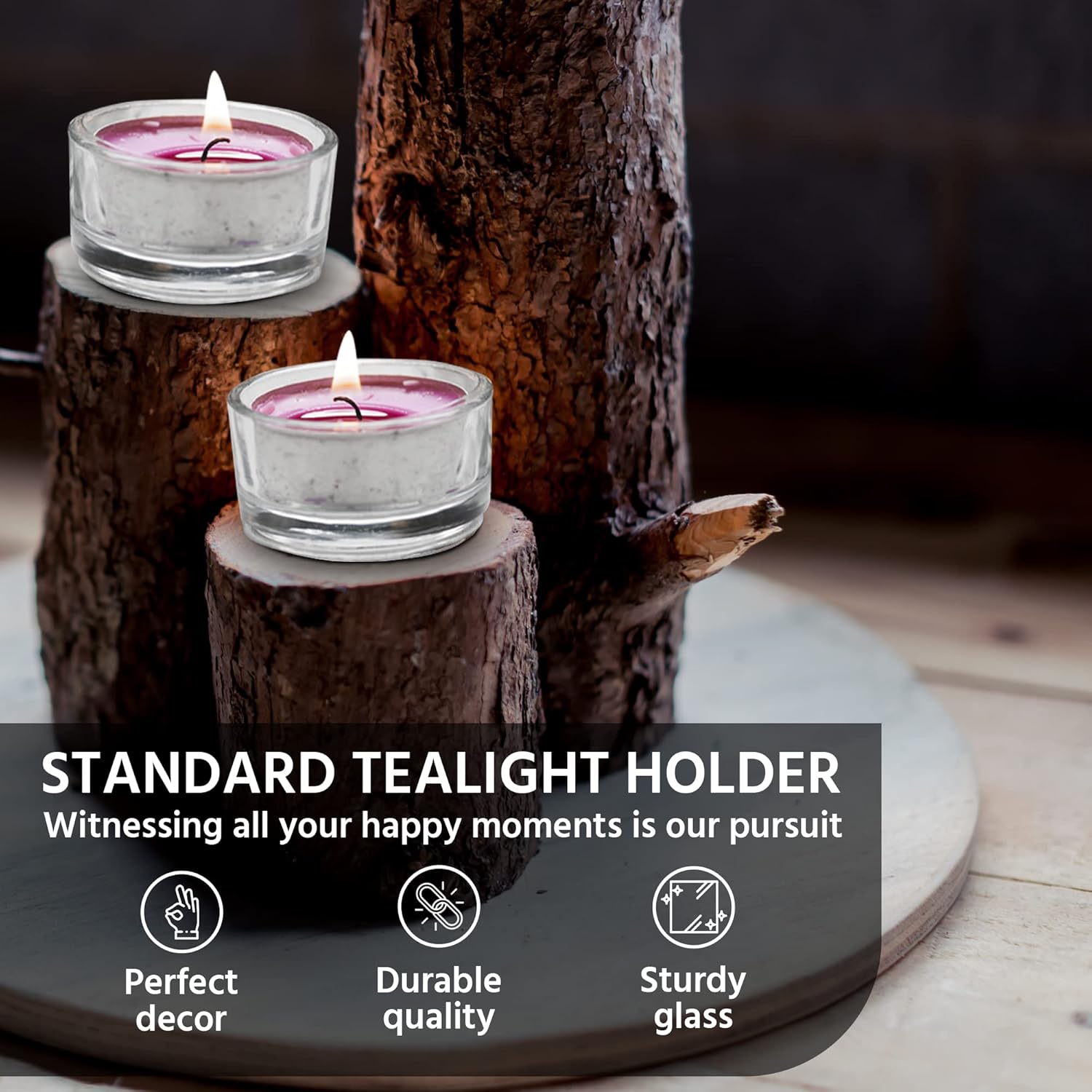 Set of 24 Clear Glass Tealight Candle Holders, 4.5cm x 2.5cm with Luxurious Look