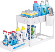 Zuvo Under Sink Storage Rack Heavy Duty White Organiser for Kitchen
