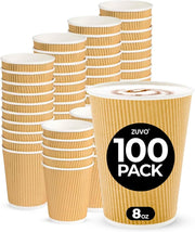 Zuvo Ripple Coffee Cups 8oz 100-Pack Brown, No Lids