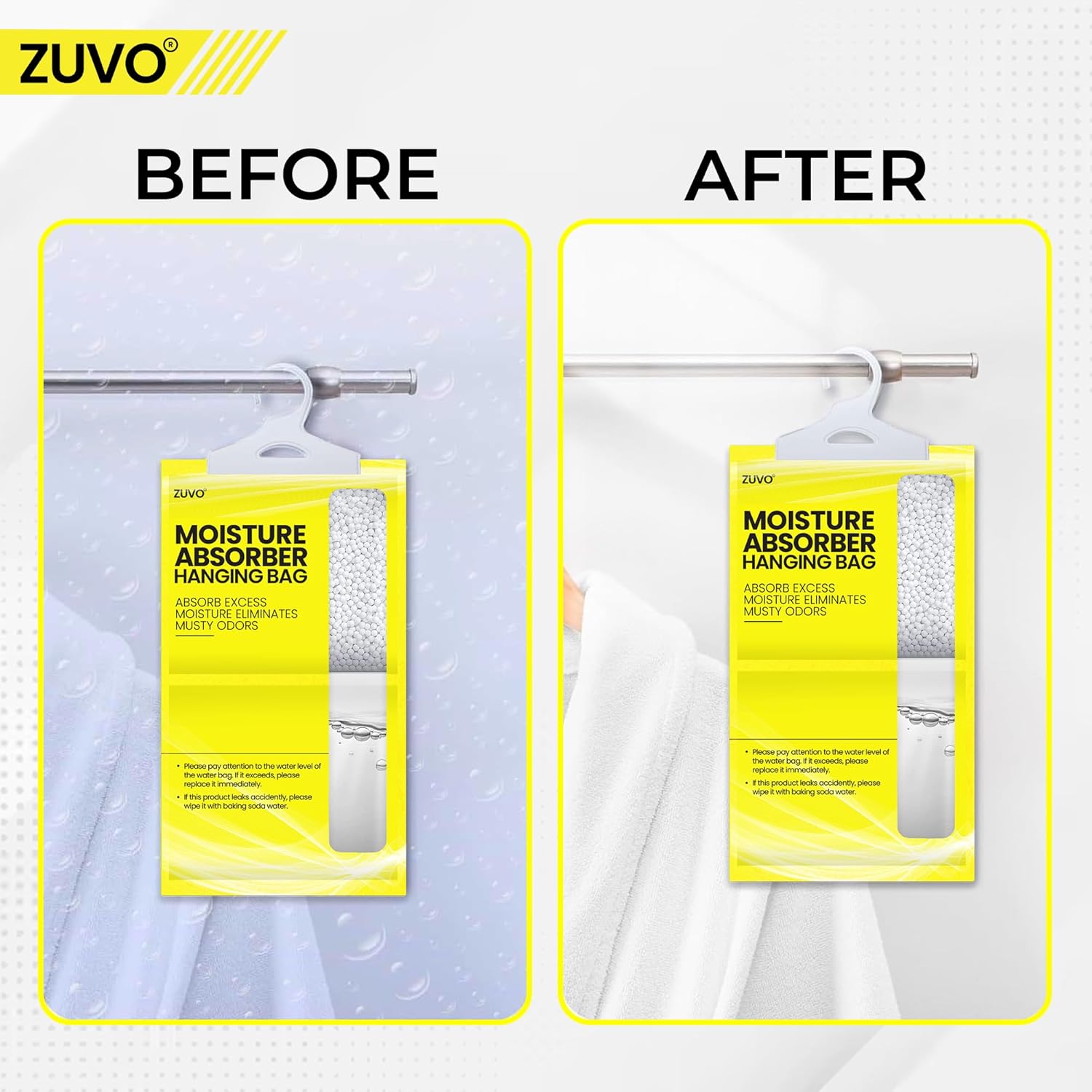 Wardrobe Dehumidifier Hanging Bags - Proper Mould Remover, Damp & Moisture Absorber Wardrobe Dehumidifier Bags (6), Yellow