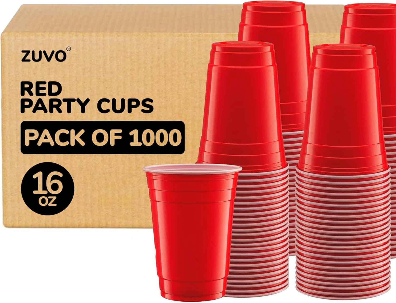 Zuvo Red Cups for Party - 16 OZ - 1000 Disposable Cups - Perfect for Any Occasion - Red Party Cups