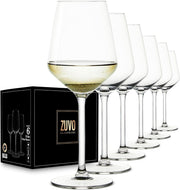 Zuvo White Wine Glasses Set of 6 37cl Crystal Clear Long Stem Glasses for Home Kitchen Bar Restaurant