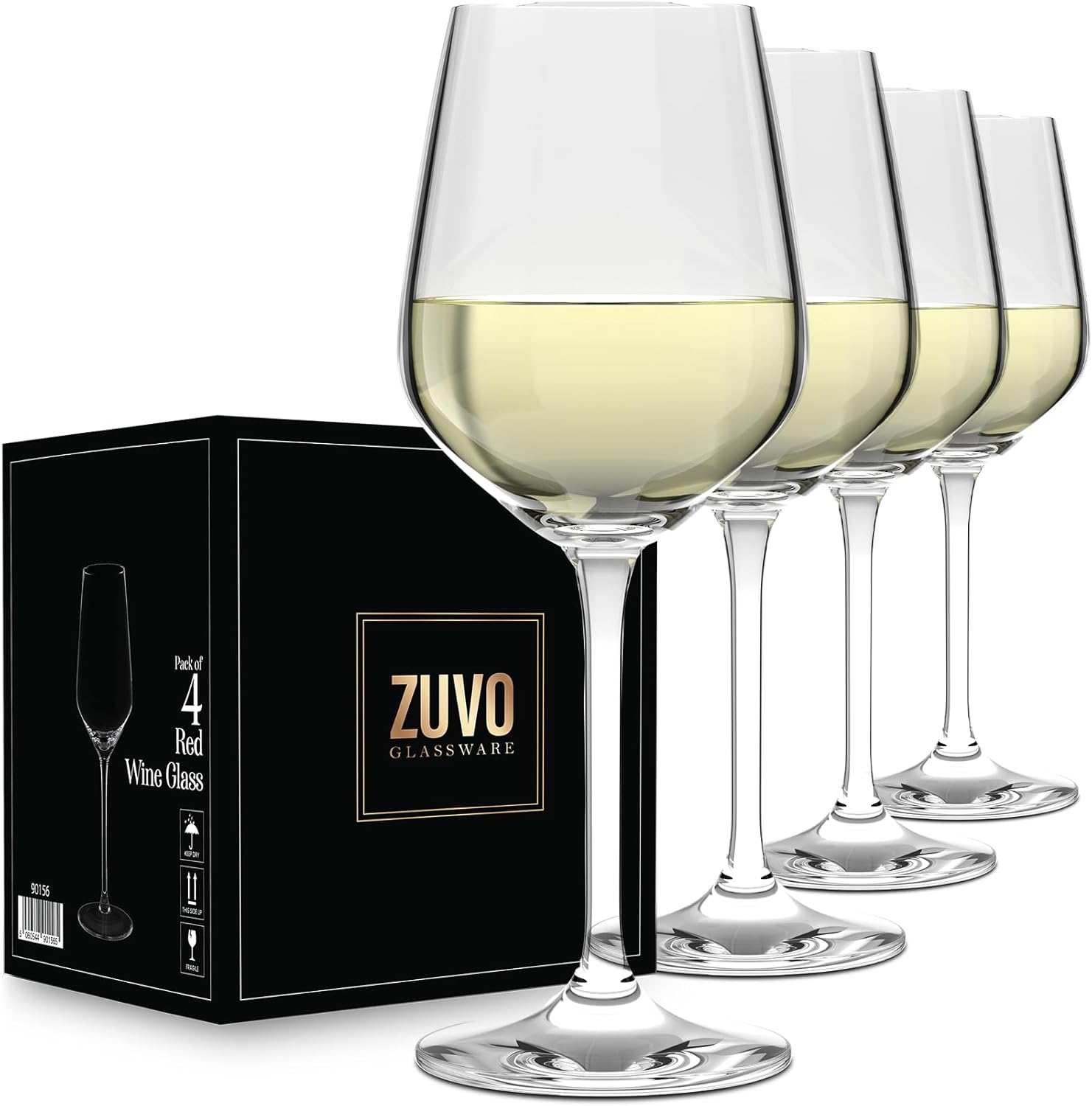 Zuvo White Wine Glasses Set of 4 380ml Clear Crystal Long Stem Glasses Dishwasher Safe for Home Use