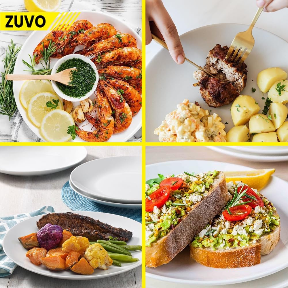 Zuvo White Porcelain Dinner Plates Set of 6 – 10.5 Inch Microwave Safe Coupe