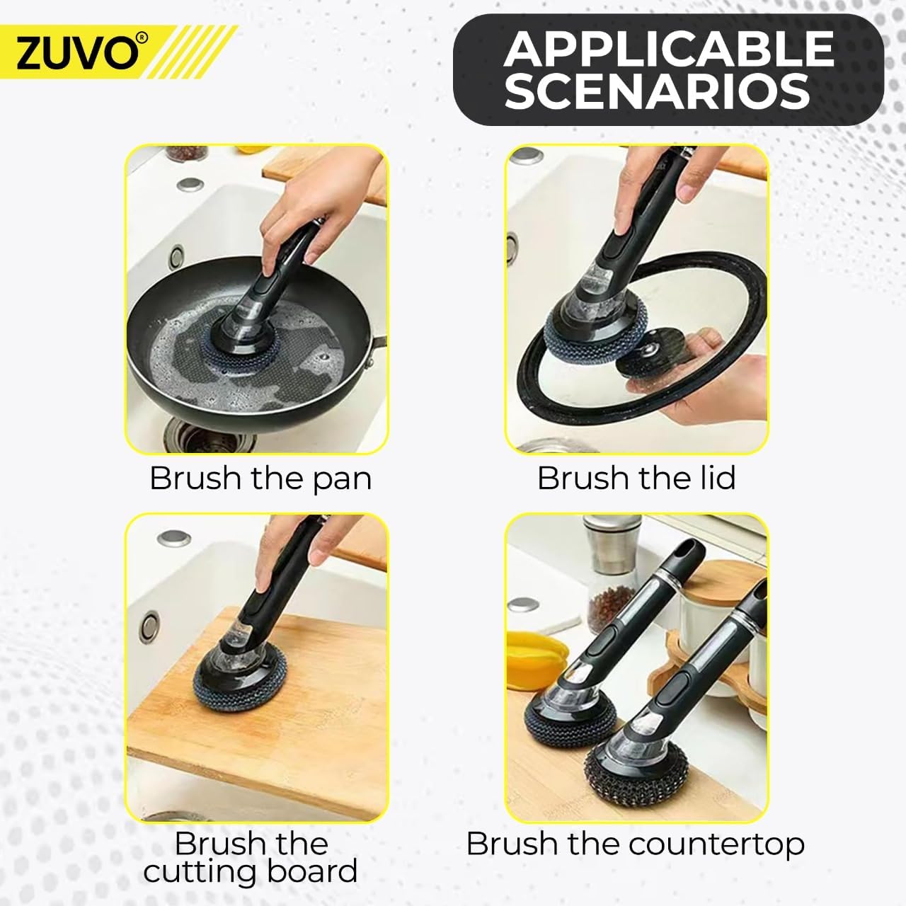 Zuvo Soap Dispensing Wire Scourer Brush – Durable Kitchen Dish Cleaning Tool