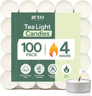 Zuvo Tea Light Candles 4 Hour Burn – 100 Pack Unscented Tealights for Home & Events