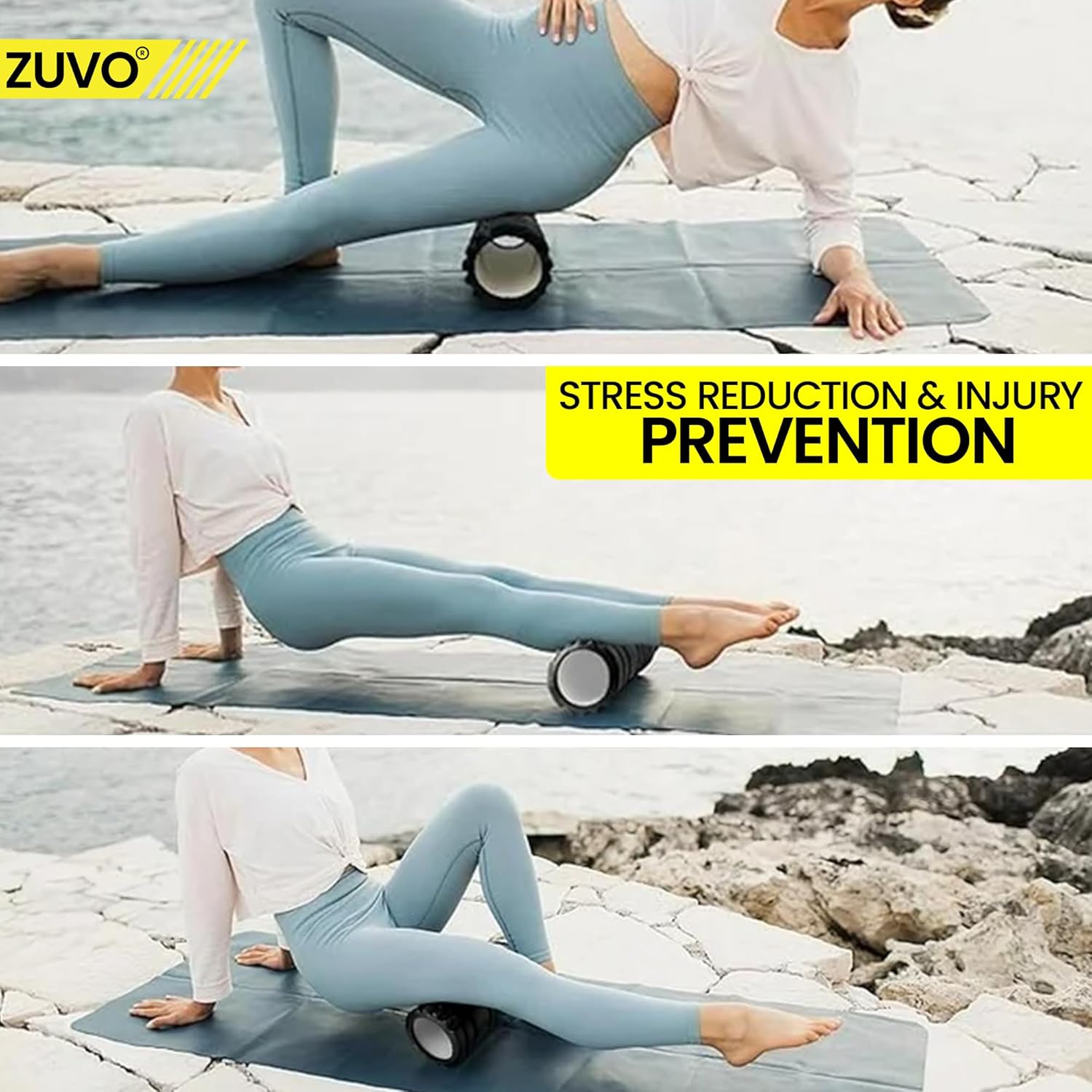 Zuvo Lightweight Foam Roller for Muscle Pain Relief, Massage Roller and Back Roller, Black