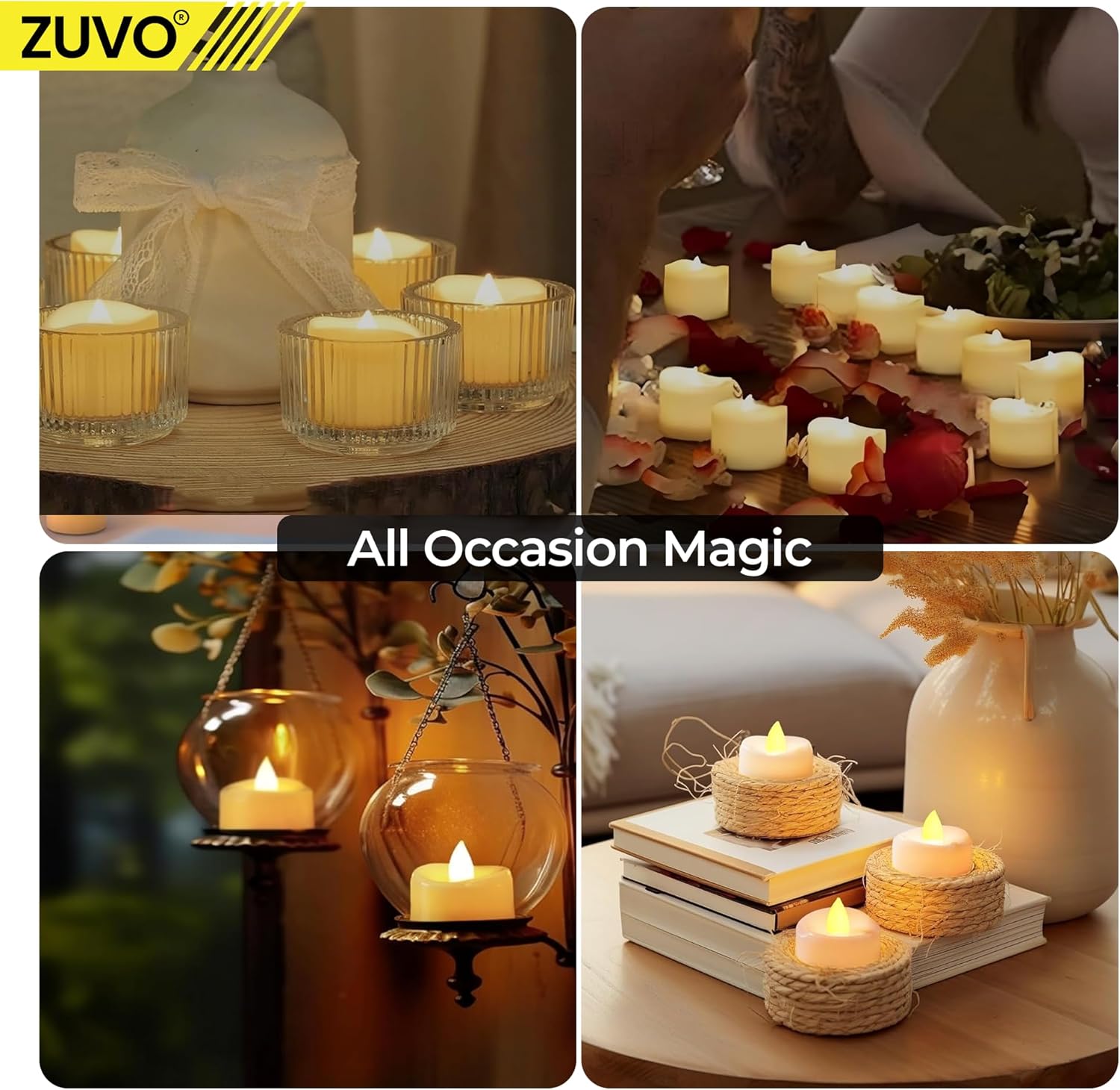 Battery Tea Light Candles 24 Pack Warm White Flickering LED Flameless