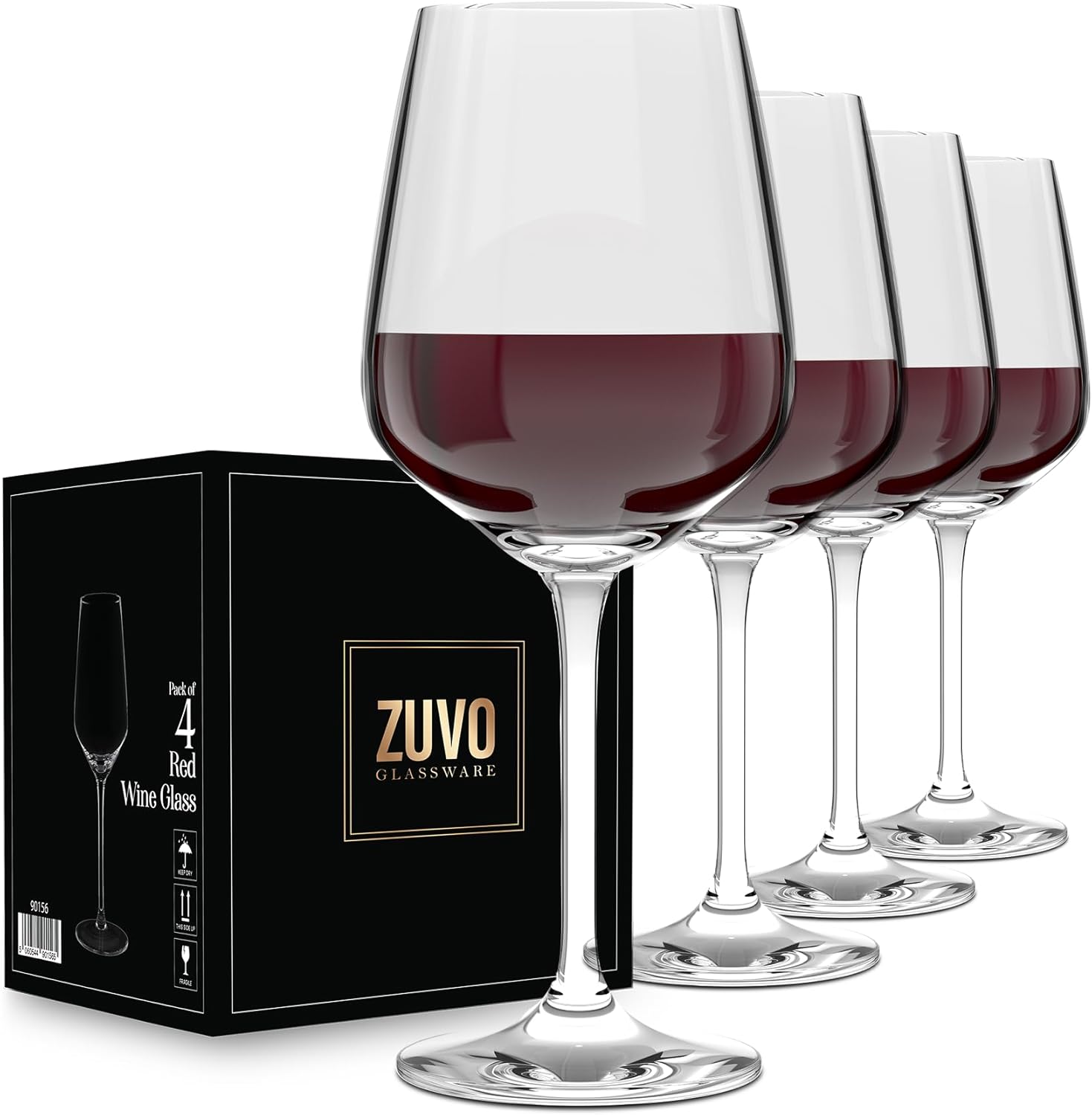 Zuvo Red Wine Glasses Set of 4 Crystal Clear Glasses European Style Dishwasher Safe for Home or Bar 500ml