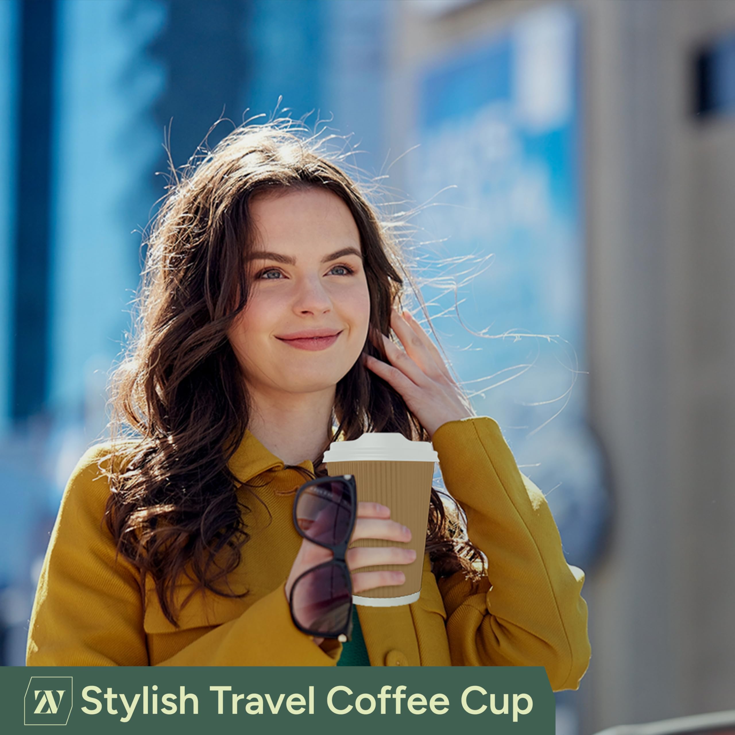 Zuvo | 100 x 12oz Coffee Cups with Lids | Triple Wall Ripple Kraft Paper Hot Cups