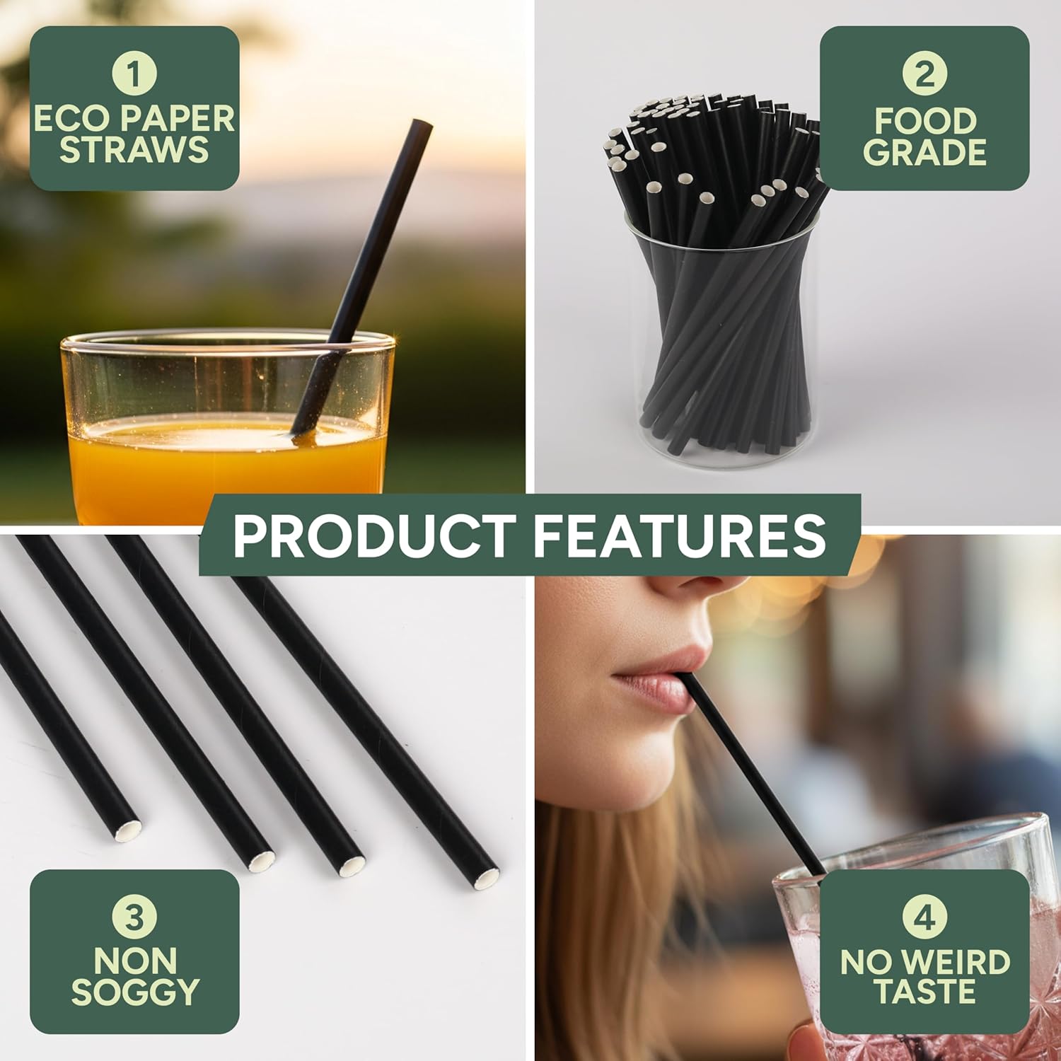 ZUVO | 250 x 14cm Black Paper Straws | Biodegradable Eco-Friendly Party Drinks