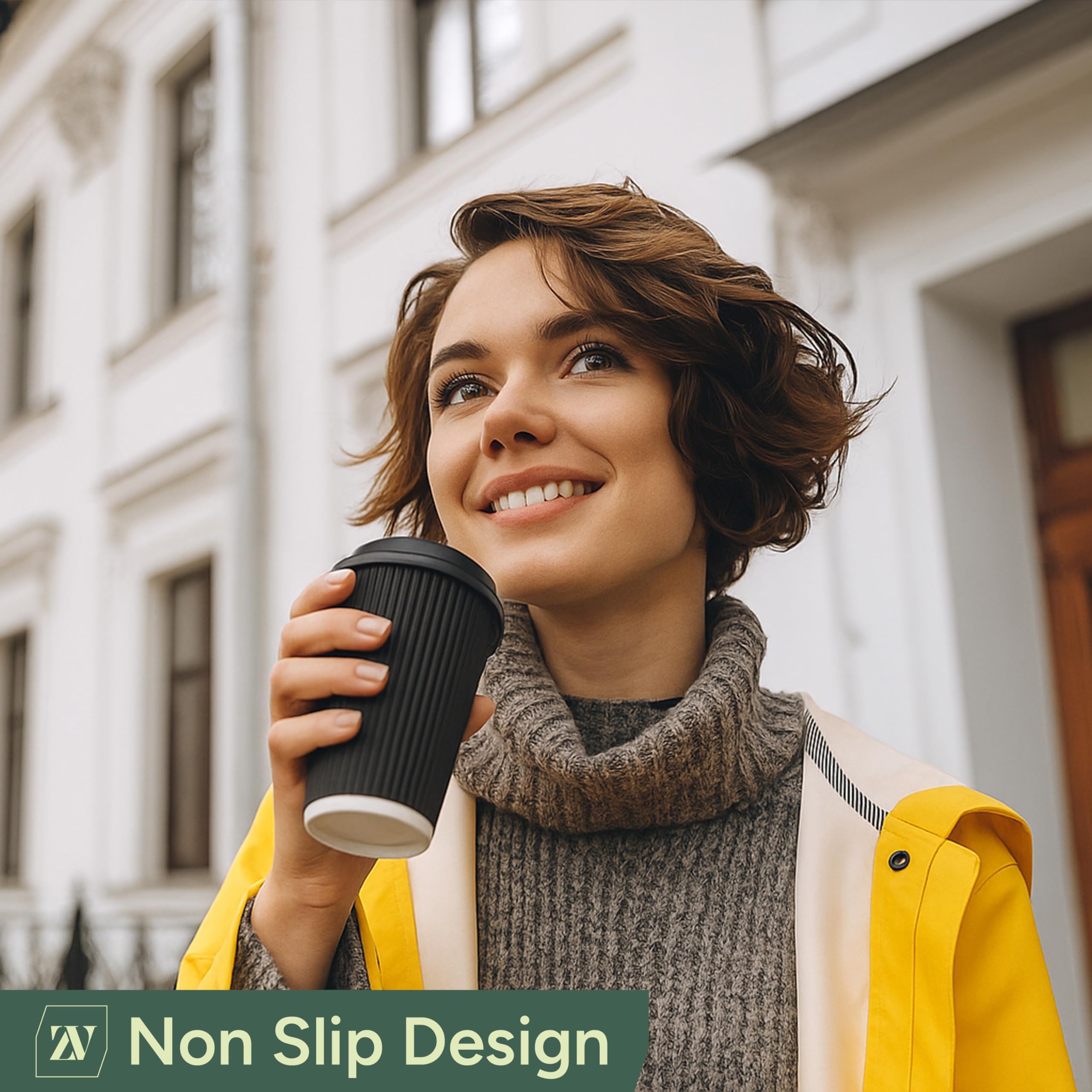 Zuvo | 100 x 8oz Coffee Cups with Lids | Triple Wall Ripple Kraft Paper Hot Cups