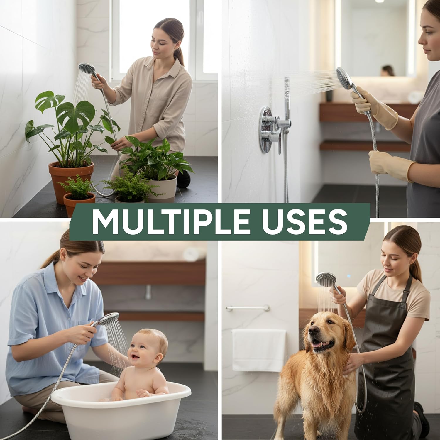 Zuvo Adjustable High Pressure Shower Head Universal Handheld Showerhead with 5 Spray Modes Powerful Chrome Replacement for Low Pressure