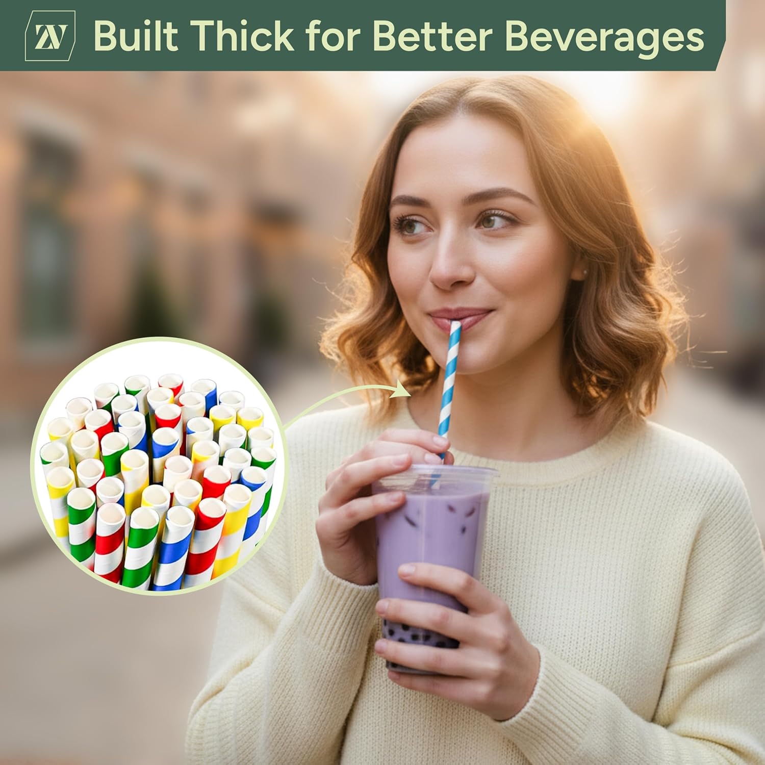 ZUVO 250 x Paper Drinking Straws 20cm | Biodegradable Eco-Friendly Party Pack