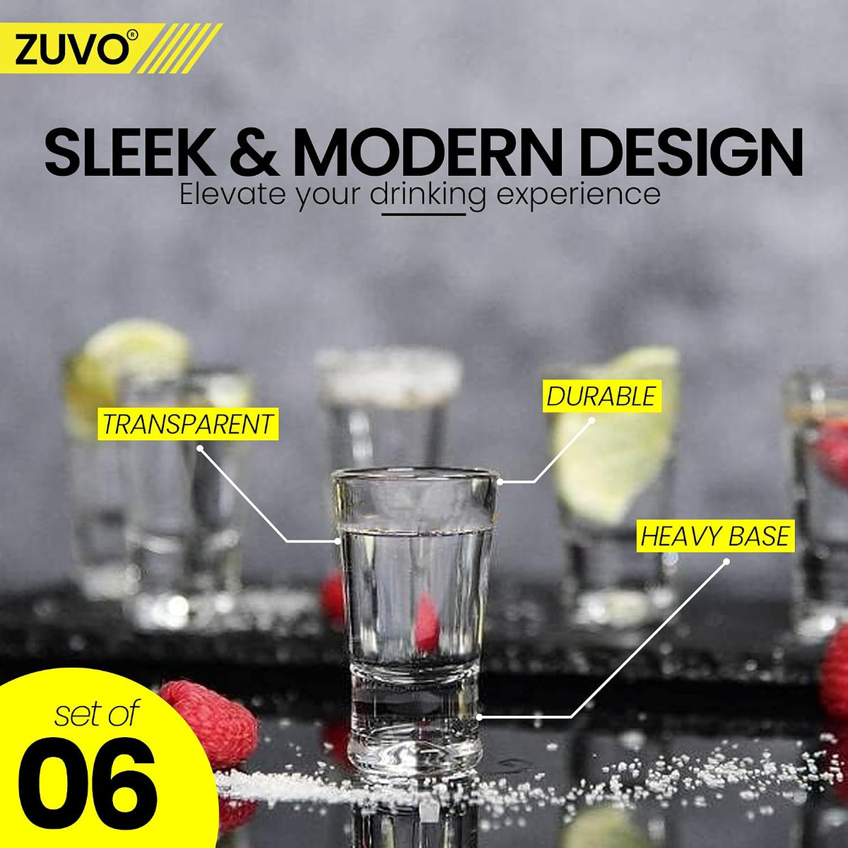 Zuvo 25ml Shot Glasses Set of 6, Clear Reusable Glass Shot Cups