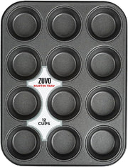 Zuvo Non Stick 12 Cup Muffin Tray Black BPA Free Dishwasher Safe
