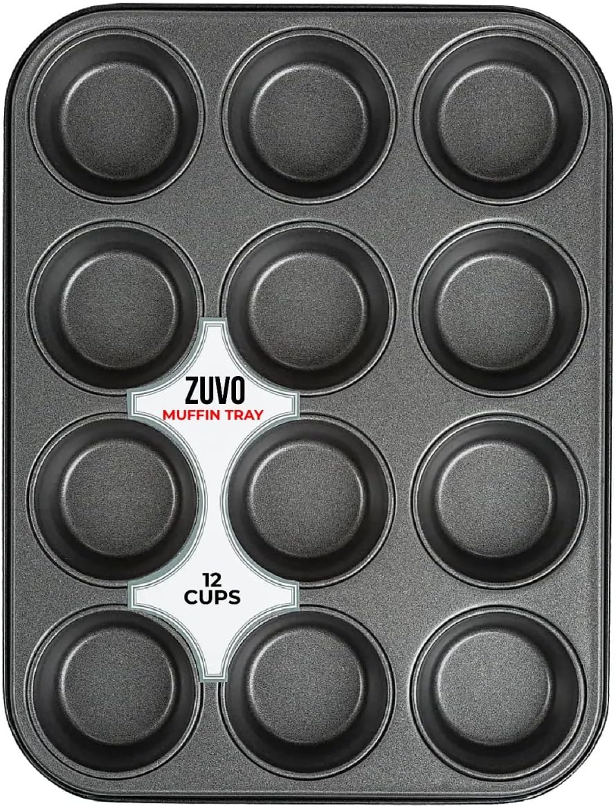 Zuvo Non Stick 12 Cup Muffin Tray Black BPA Free Dishwasher Safe