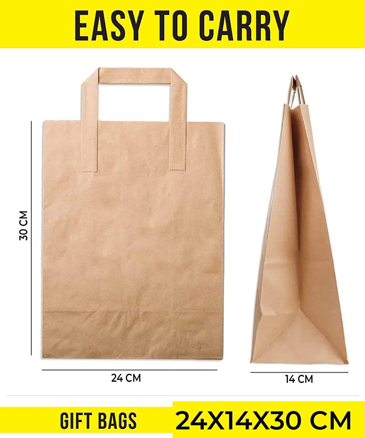 [25 Pack] Brown Kraft Paper Bags with Handles, Small Gift Bags, kraft Paper Party Bags, Shopping Bags, Bown Craft Bags, Zuvo (18 x 21 x 09 cm)